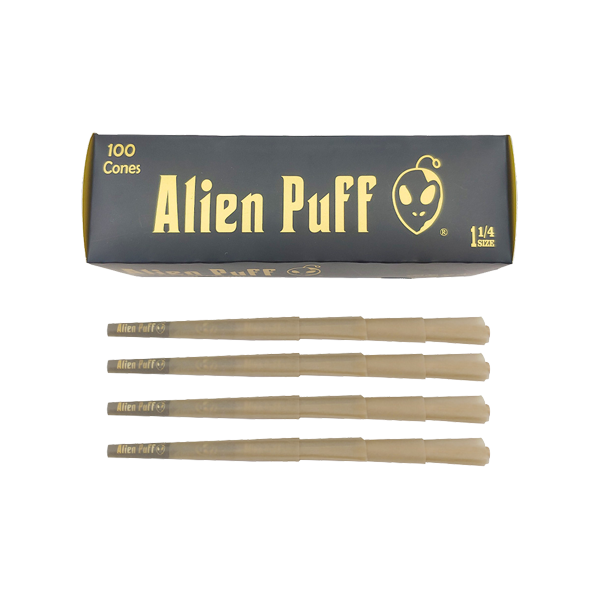 100 Alien Puff Black & Gold 1 1-4 Size Pre-Rolled Cones