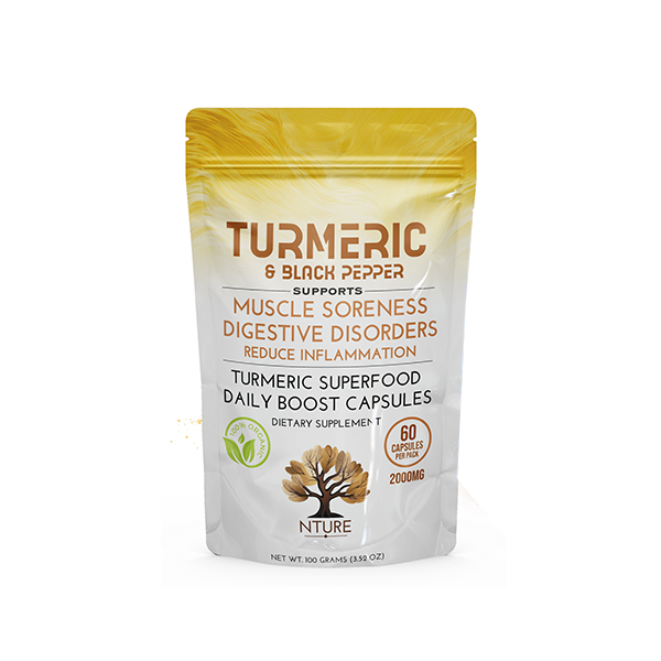 NTURE 2000mg Turmeric & Black Pepper Capsules – 60 Caps